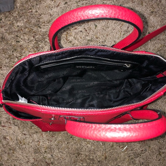 NWOT SAM & LIBBY RED LEATHER SATCHEL W LONG STRAP - Picture 4 of 10